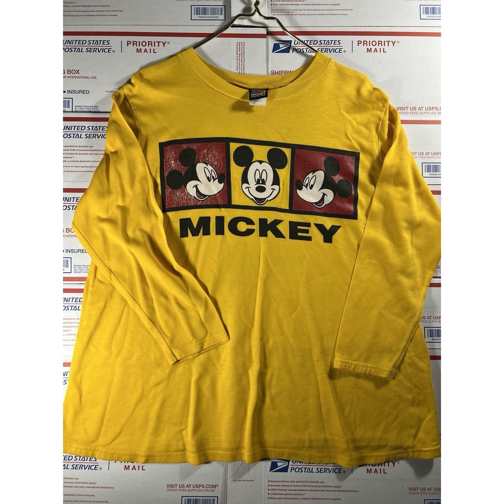 Vintage Mickey Mouse Mustard Yellow Sz L Womens Walt Disney World Unlimited
